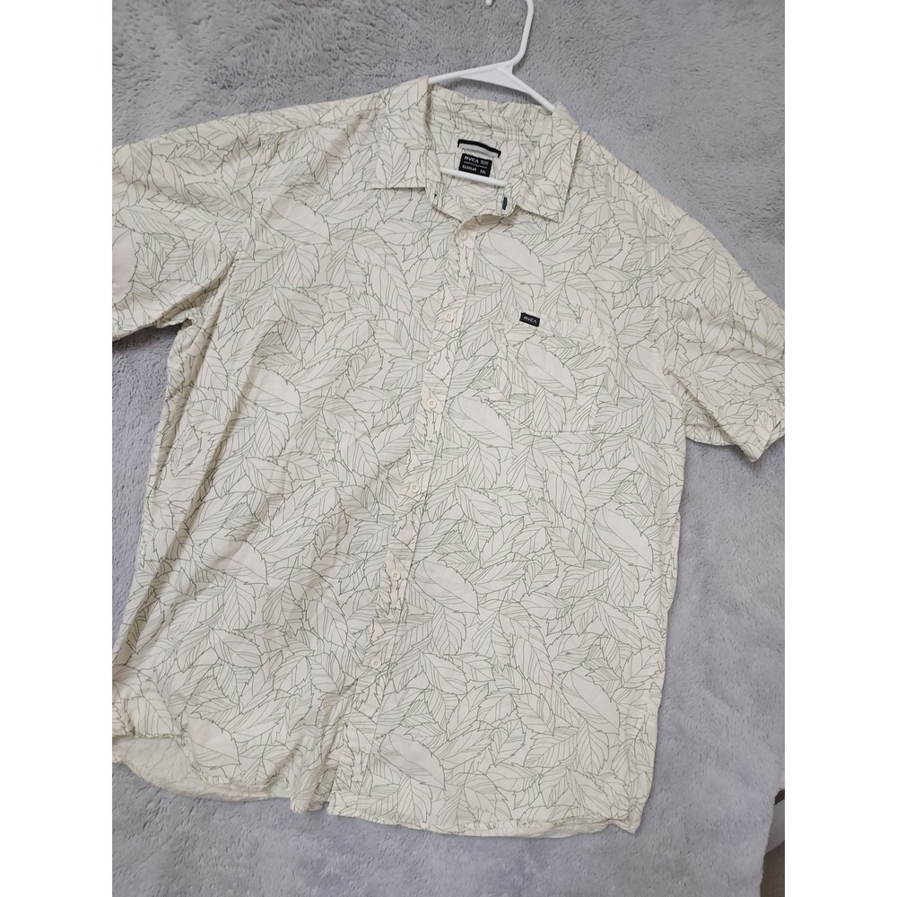 Rvca Shirt Mens XXL Regular Fit Leaf Print Short Sleeve Button Down Green Surfer